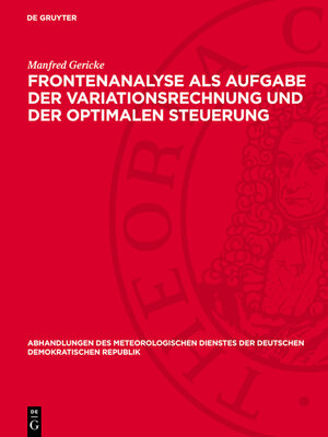 cover image of Frontenanalyse als Aufgabe der Variationsrechnung und der optimalen Steuerung